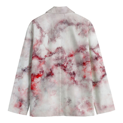 White Ruby Marble Print Men's Cotton Blazer