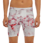 White Ruby Marble Print Men's Long Boxer Briefs