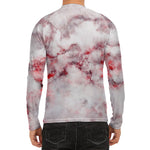 White Ruby Marble Print Men's Long Sleeve Rash Guard