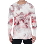 White Ruby Marble Print Men's Long Sleeve T-Shirt