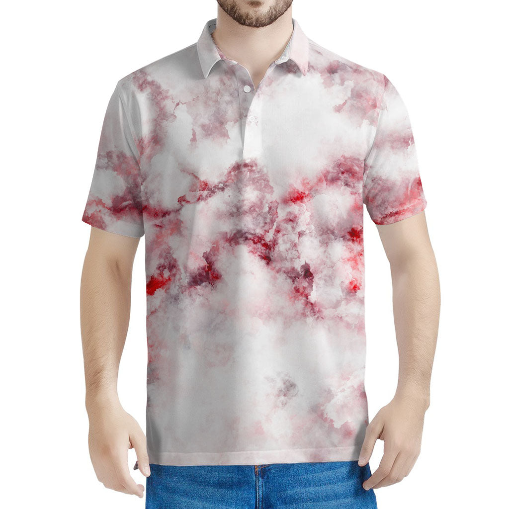 White Ruby Marble Print Men's Polo Shirt