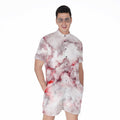 White Ruby Marble Print Men's Romper