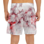 White Ruby Marble Print Men's Split Running Shorts