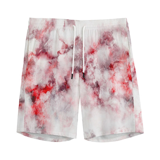 White Ruby Marble Print Men's Sports Shorts