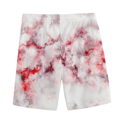 White Ruby Marble Print Men's Sports Shorts