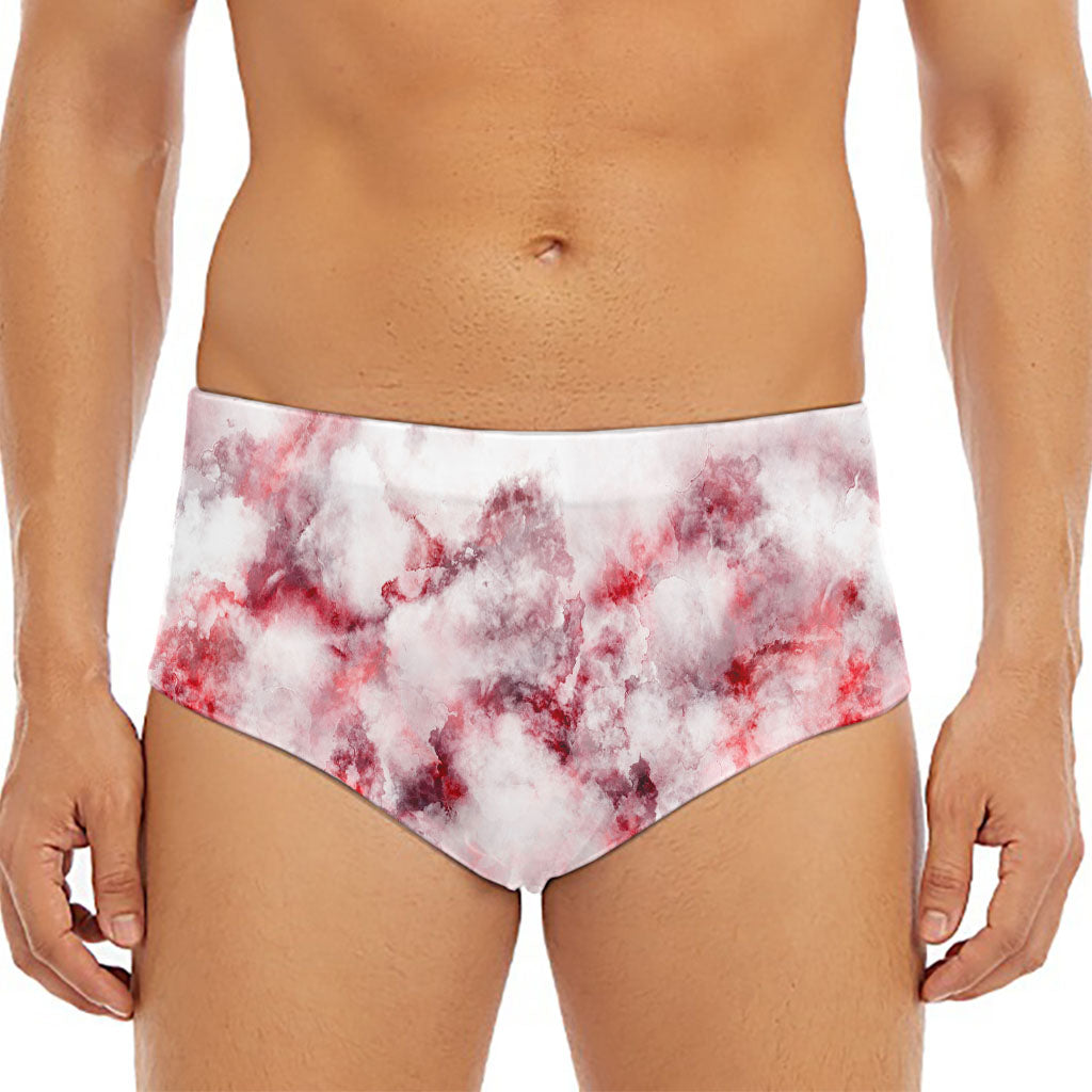 White Ruby Marble Print Men's Triangle Swim Briefs