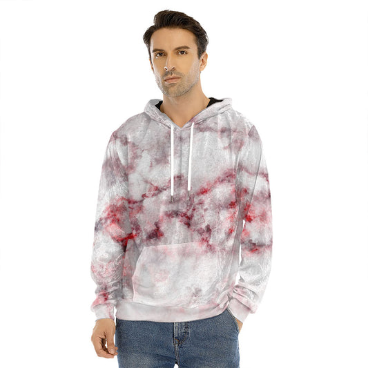 White Ruby Marble Print Men's Velvet Pullover Hoodie