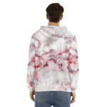 White Ruby Marble Print Men's Velvet Pullover Hoodie