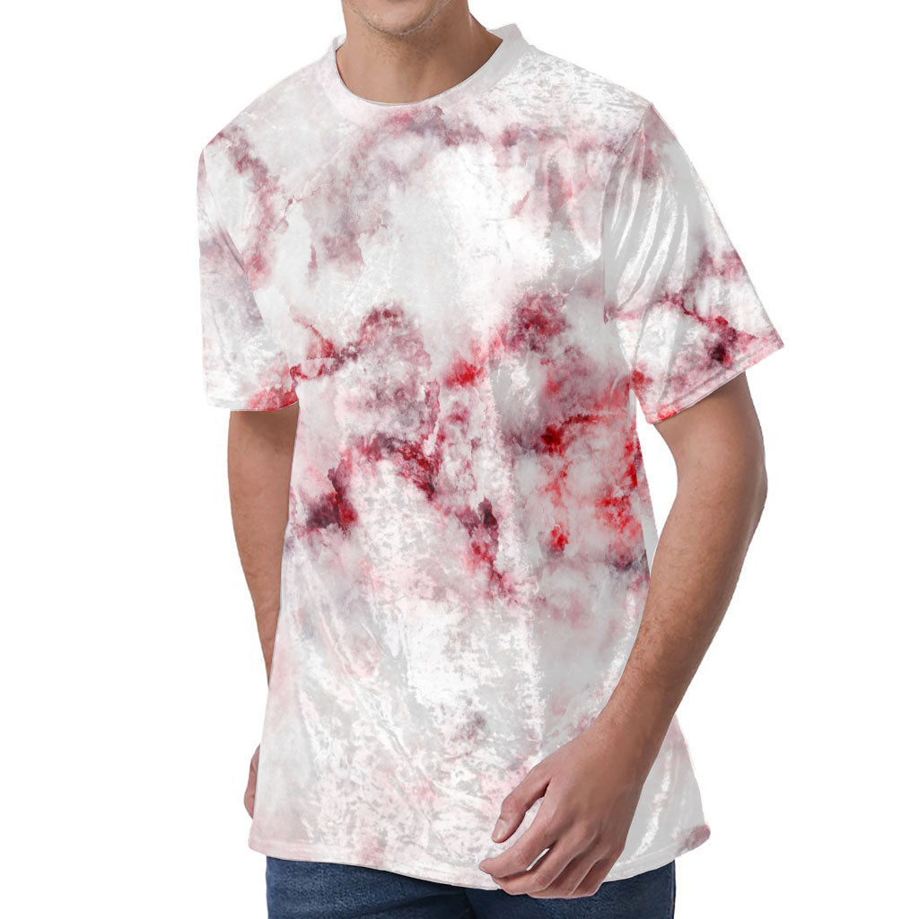 White Ruby Marble Print Men's Velvet T-Shirt