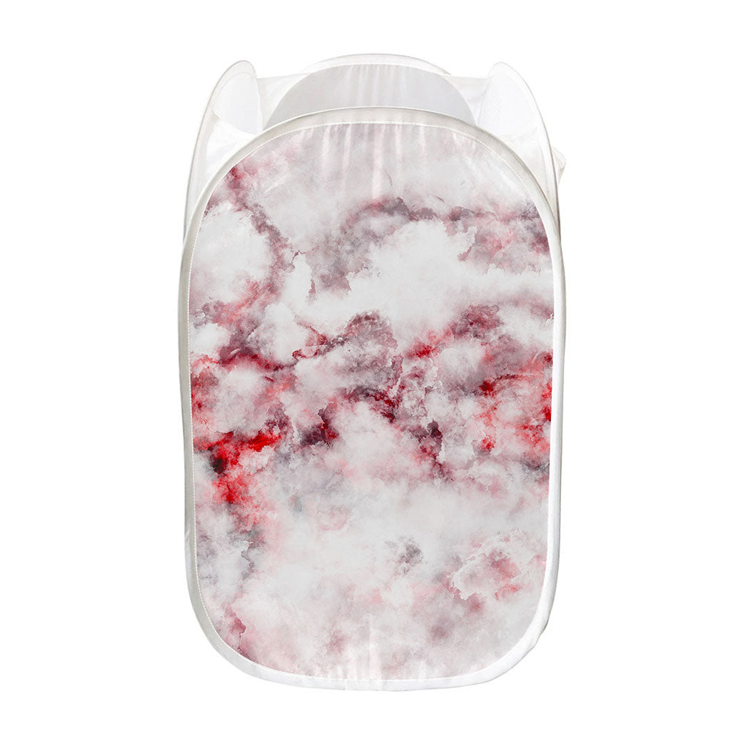 White Ruby Marble Print Mesh Laundry Hamper