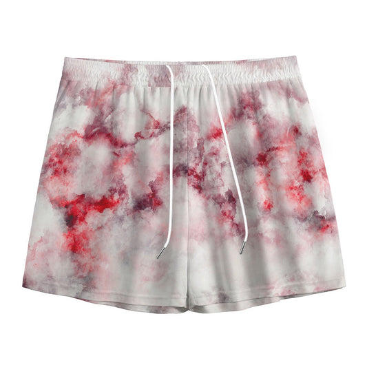White Ruby Marble Print Mesh Shorts