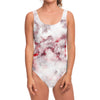 White Ruby Marble Print One Piece Swimsuit