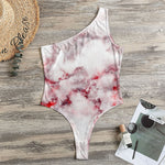 White Ruby Marble Print One Shoulder Bodysuit