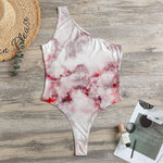 White Ruby Marble Print One Shoulder Bodysuit