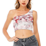 White Ruby Marble Print One Shoulder Crop Top