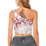 White Ruby Marble Print One Shoulder Crop Top