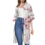 White Ruby Marble Print Open Front Beach Cover Up