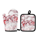 White Ruby Marble Print Oven Mitt And Pot Holder Set