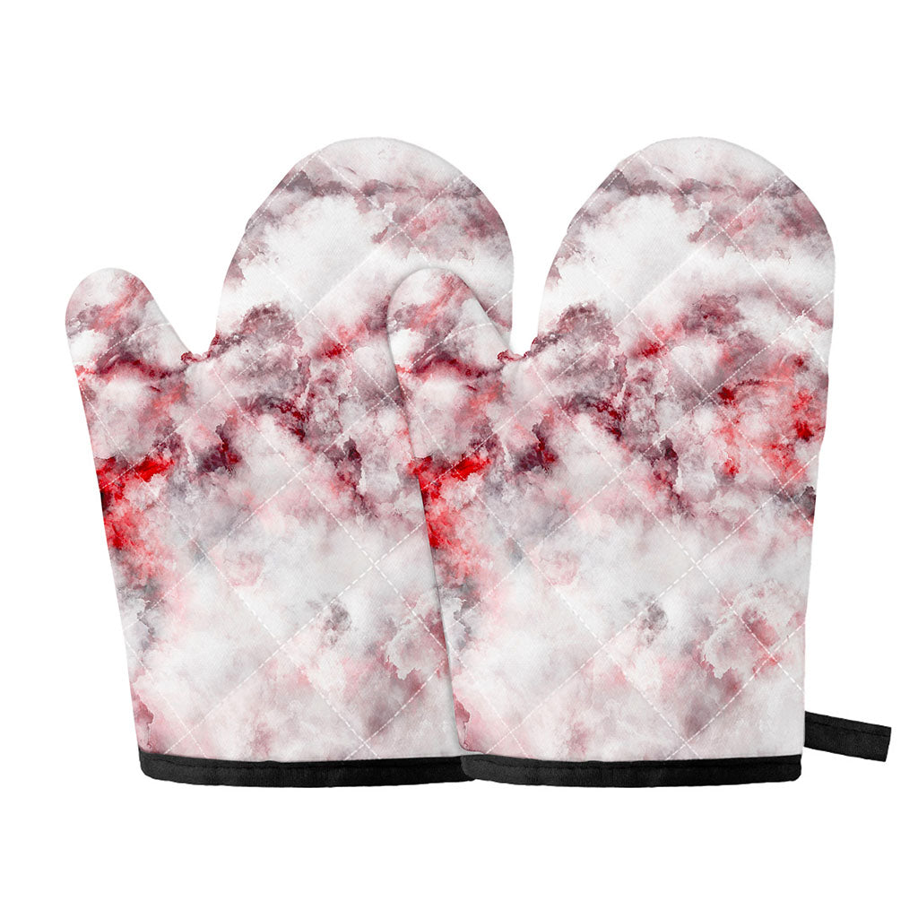 White Ruby Marble Print Oven Mitts