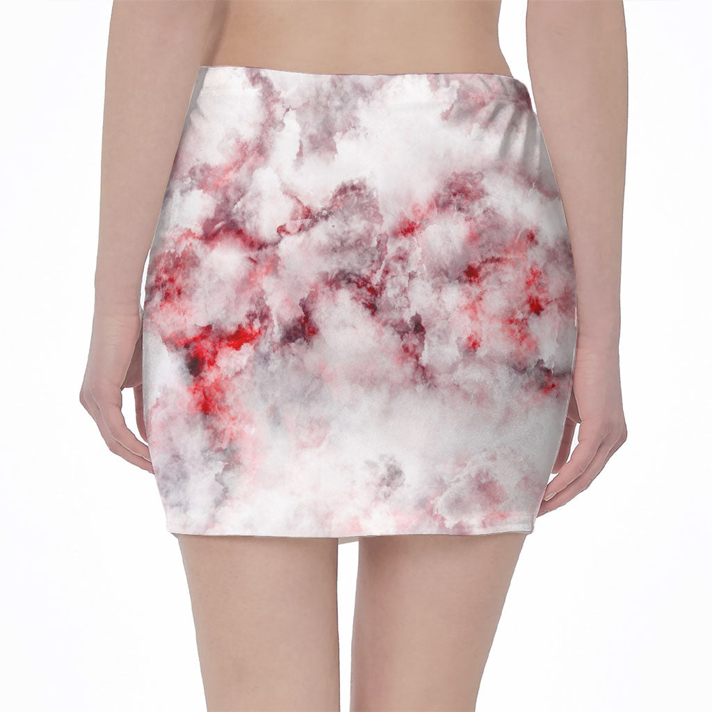 White Ruby Marble Print Pencil Mini Skirt