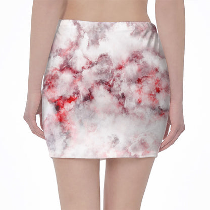 White Ruby Marble Print Pencil Mini Skirt
