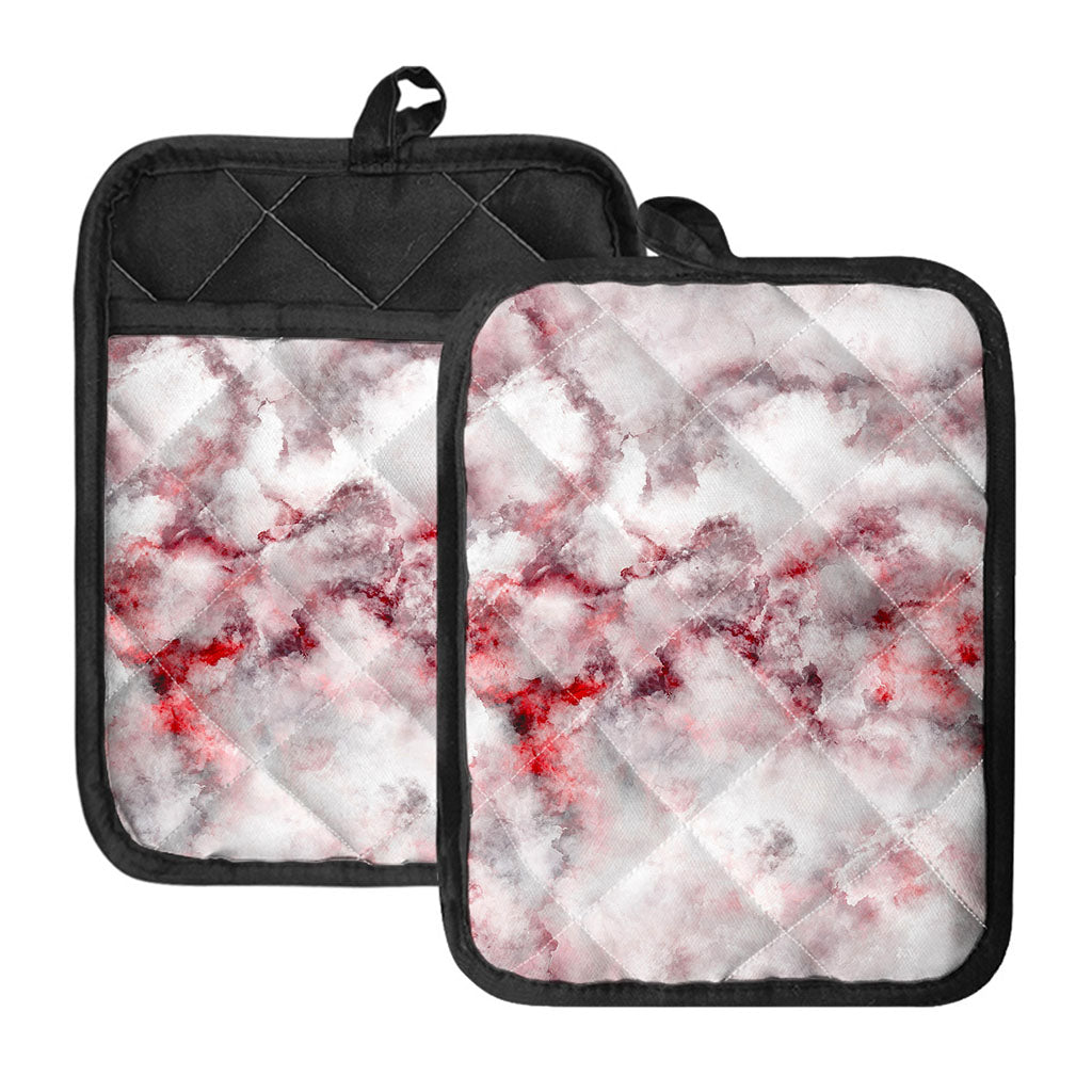 White Ruby Marble Print Pot Holders With Pocket