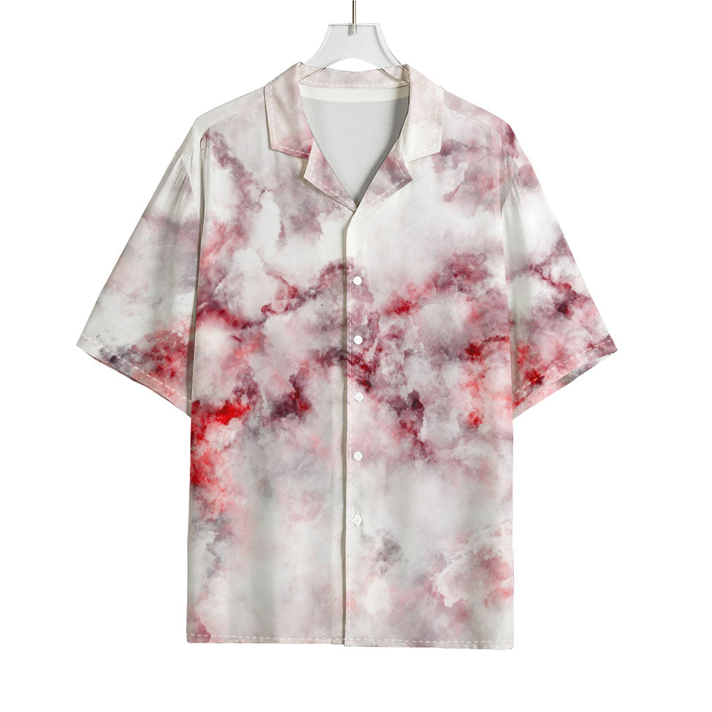 White Ruby Marble Print Rayon Hawaiian Shirt