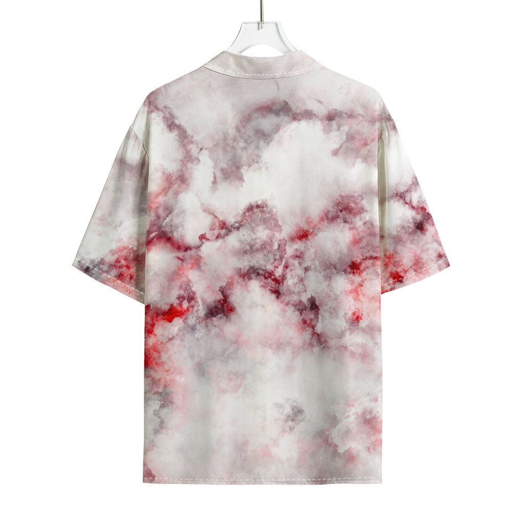White Ruby Marble Print Rayon Hawaiian Shirt