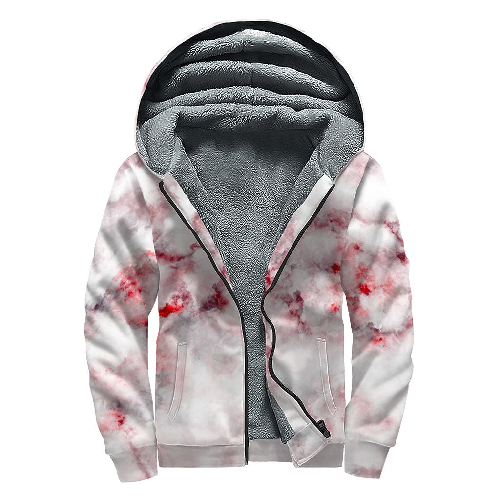 White Ruby Marble Print Sherpa Lined Zip Up Hoodie