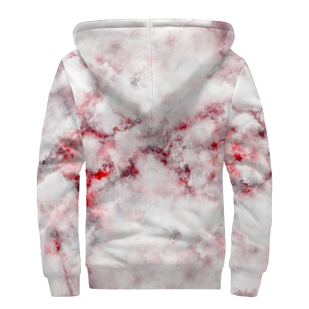 White Ruby Marble Print Sherpa Lined Zip Up Hoodie