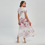 White Ruby Marble Print Short Sleeve Maxi Dress