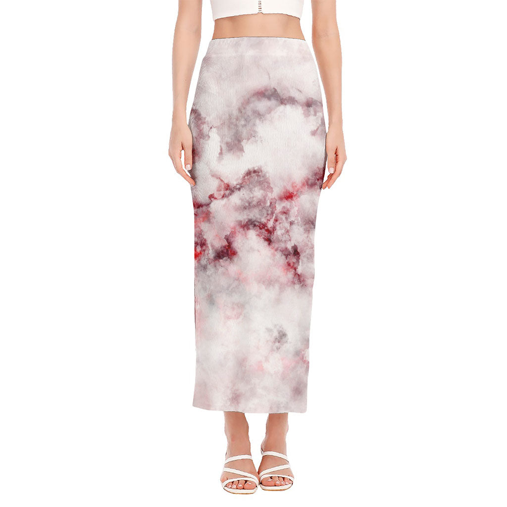 White Ruby Marble Print Side Slit Maxi Skirt