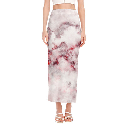 White Ruby Marble Print Side Slit Maxi Skirt