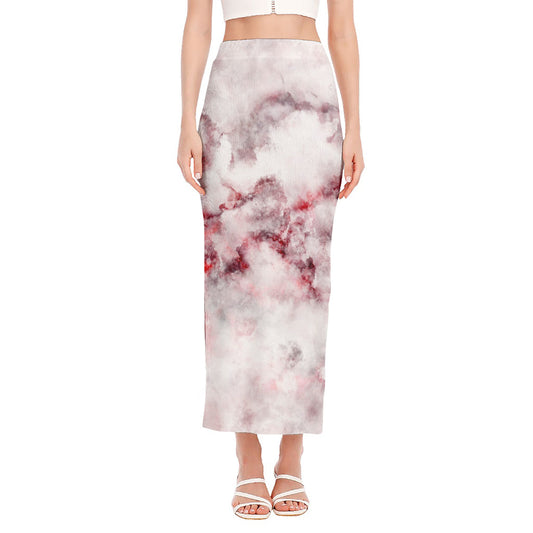 White Ruby Marble Print Side Slit Maxi Skirt
