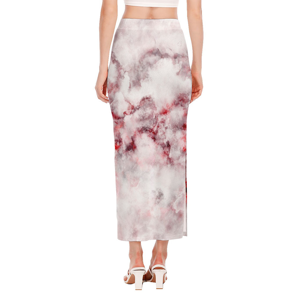 White Ruby Marble Print Side Slit Maxi Skirt