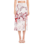 White Ruby Marble Print Side Slit Midi Skirt