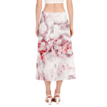 White Ruby Marble Print Side Slit Midi Skirt