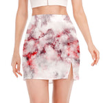 White Ruby Marble Print Side Slit Mini Skirt