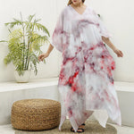 White Ruby Marble Print Silk V-Neck Kaftan Dress