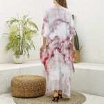 White Ruby Marble Print Silk V-Neck Kaftan Dress