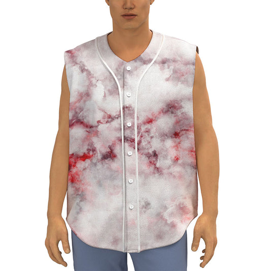 White Ruby Marble Print Sleeveless Baseball Jersey