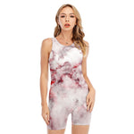 White Ruby Marble Print Sleeveless One Piece Swimsuit