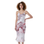 White Ruby Marble Print Slim Fit Midi Cami Dress
