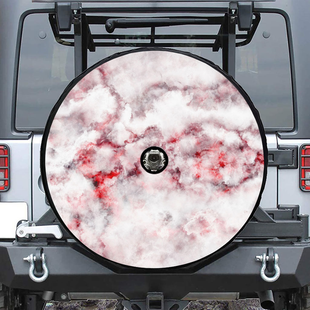 White Ruby Marble Print Tire Cover With Camera Hole