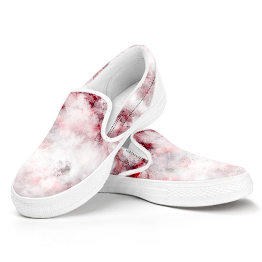 White Ruby Marble Print White Slip On Sneakers