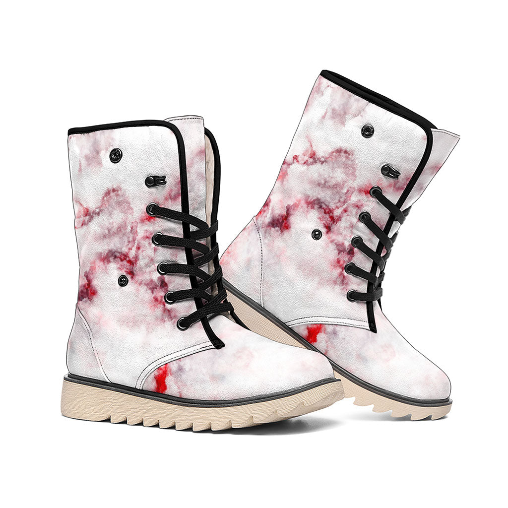 White Ruby Marble Print Winter Boots