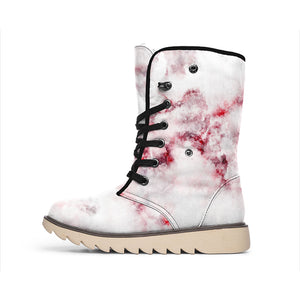 White Ruby Marble Print Winter Boots