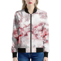 White Ruby Marble Print Women's Bomber Jacket