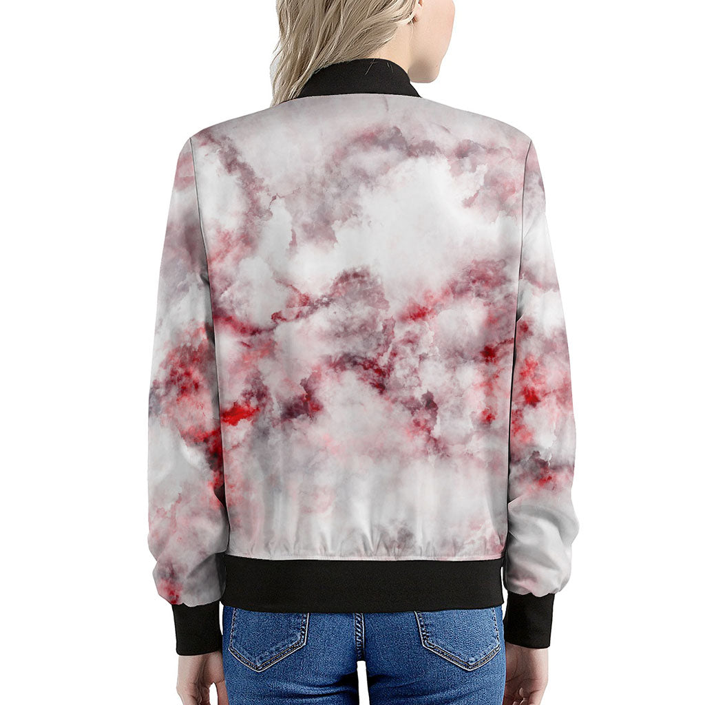 White Ruby Marble Print Women's Bomber Jacket