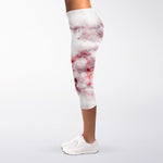White Ruby Marble Print Women's Capri Leggings